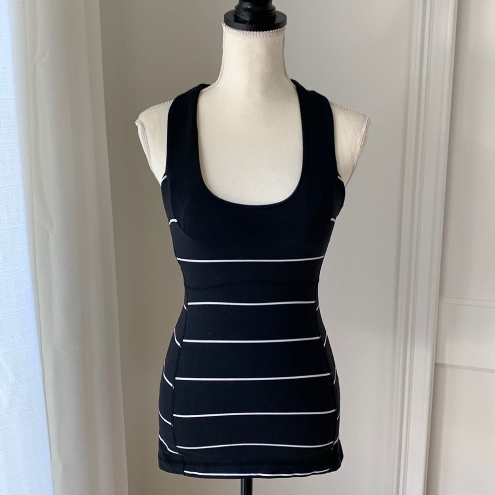 Lululemon black & white striped racer back tank